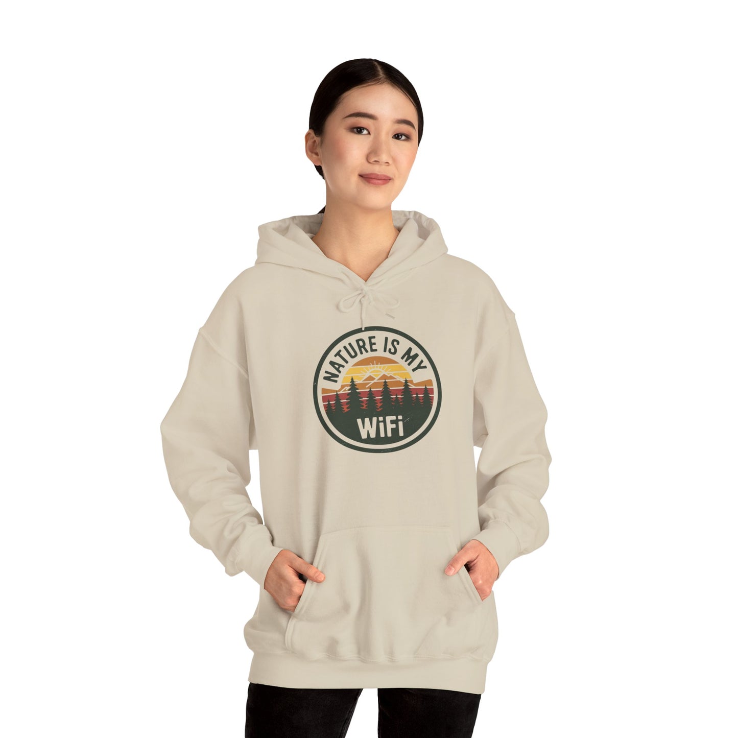 Nature Is My WiFi Hoodie – Cozy Unisex Sweatshirt for Nature Lovers, Outdoor Adventure Apparel, Camping and Travel Gift