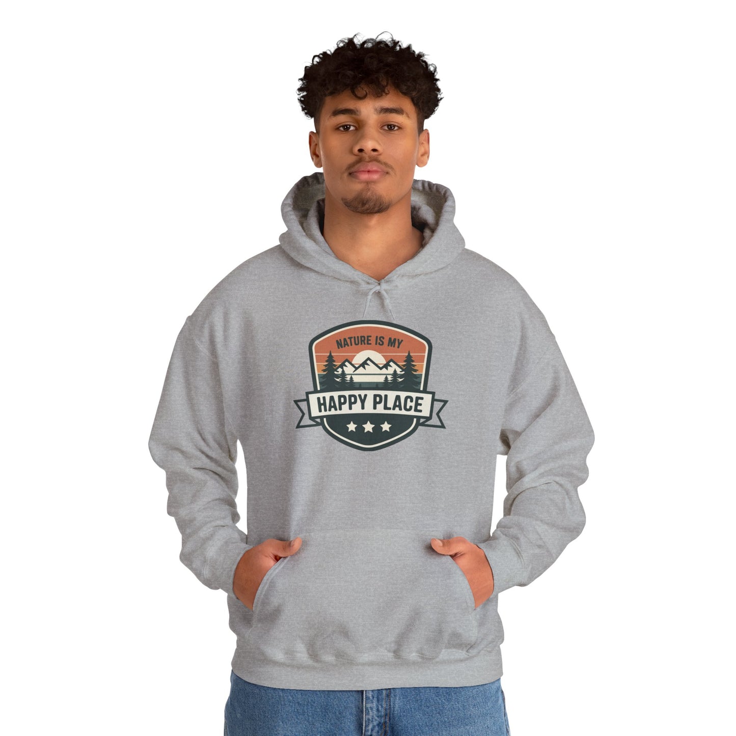 Nature Is My Happy Place Hoodie - Cozy Unisex Sweatshirt for Outdoor Lovers, Hiking and Camping Apparel, Perfect Gift for Nature Enthusiasts