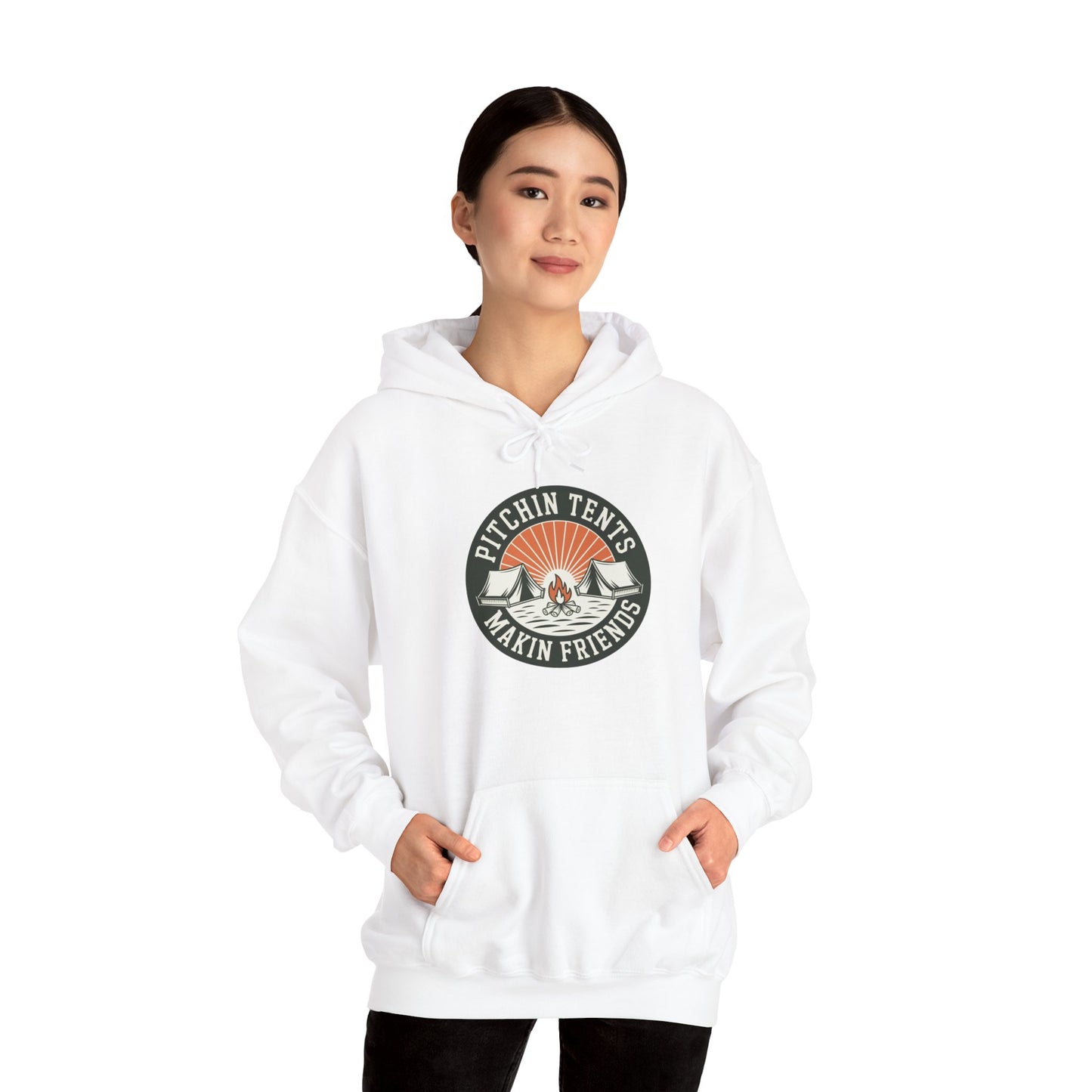 Camping - Pitchin Tents Makin Friends Hoodie – Cozy Unisex Sweatshirt for Nature Lovers, Outdoor Adventure Apparel, Perfect Gift for Campers and Travel Enthusiasts