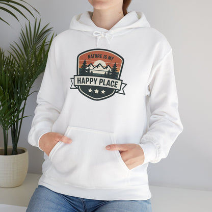 Nature Is My Happy Place Hoodie - Cozy Unisex Sweatshirt for Outdoor Lovers, Hiking and Camping Apparel, Perfect Gift for Nature Enthusiasts
