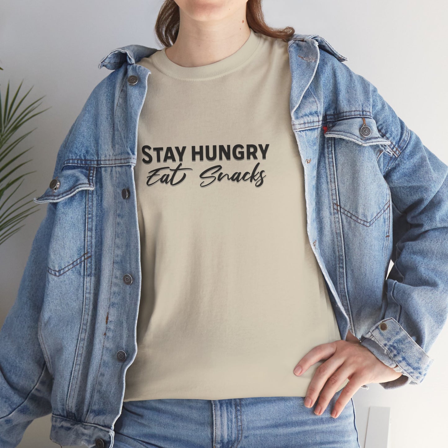 Stay Hungry Eat Snacks T-Shirt – Unisex Cotton Tee for Foodies, Casual Wear, Birthday & Holiday Gift, Layering Shirt for Adults