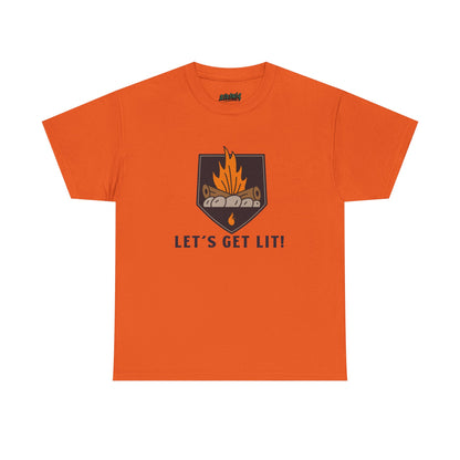 Lets Get Lit - Campfire Unisex Heavy Cotton Tee, Funny Camping T Shirt, Summer BBQ Top, Outdoor Bonfire Apparel, Gift for Campers or Nature Enthusiasts
