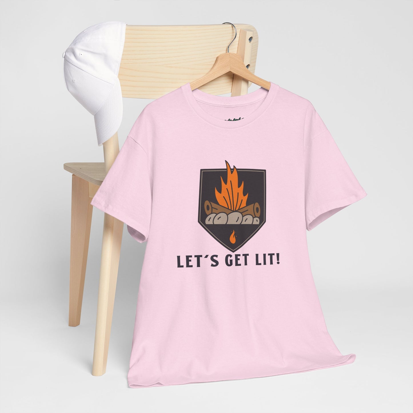 Lets Get Lit - Campfire Unisex Heavy Cotton Tee, Funny Camping T Shirt, Summer BBQ Top, Outdoor Bonfire Apparel, Gift for Campers or Nature Enthusiasts