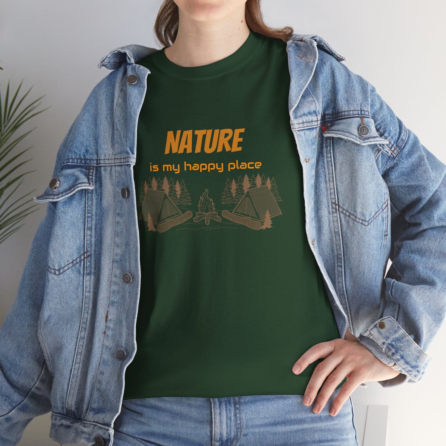 Nature Is My Happy Place - Unisex Heavy Cotton Tee, Outdoor Lover Shirt, Adventure T-Shirt, Hiking Apparel, Eco Friendly Nature Gift, Camping Clothing