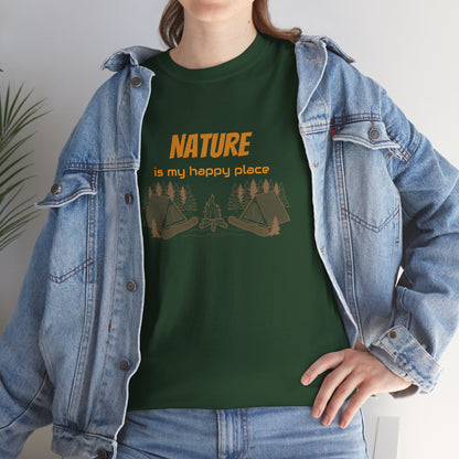Nature Is My Happy Place - Unisex Heavy Cotton Tee, Outdoor Lover Shirt, Adventure T-Shirt, Hiking Apparel, Eco Friendly Nature Gift, Camping Clothing