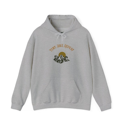 Tent Hike Repeat – Unisex Hoodie, Adventure Camping Sweatshirt, Outdoor Hiking Apparel, Gift for Nature Lovers