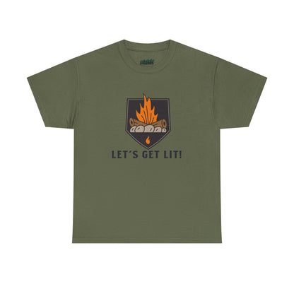 Lets Get Lit - Campfire Unisex Heavy Cotton Tee, Funny Camping T Shirt, Summer BBQ Top, Outdoor Bonfire Apparel, Gift for Campers or Nature Enthusiasts