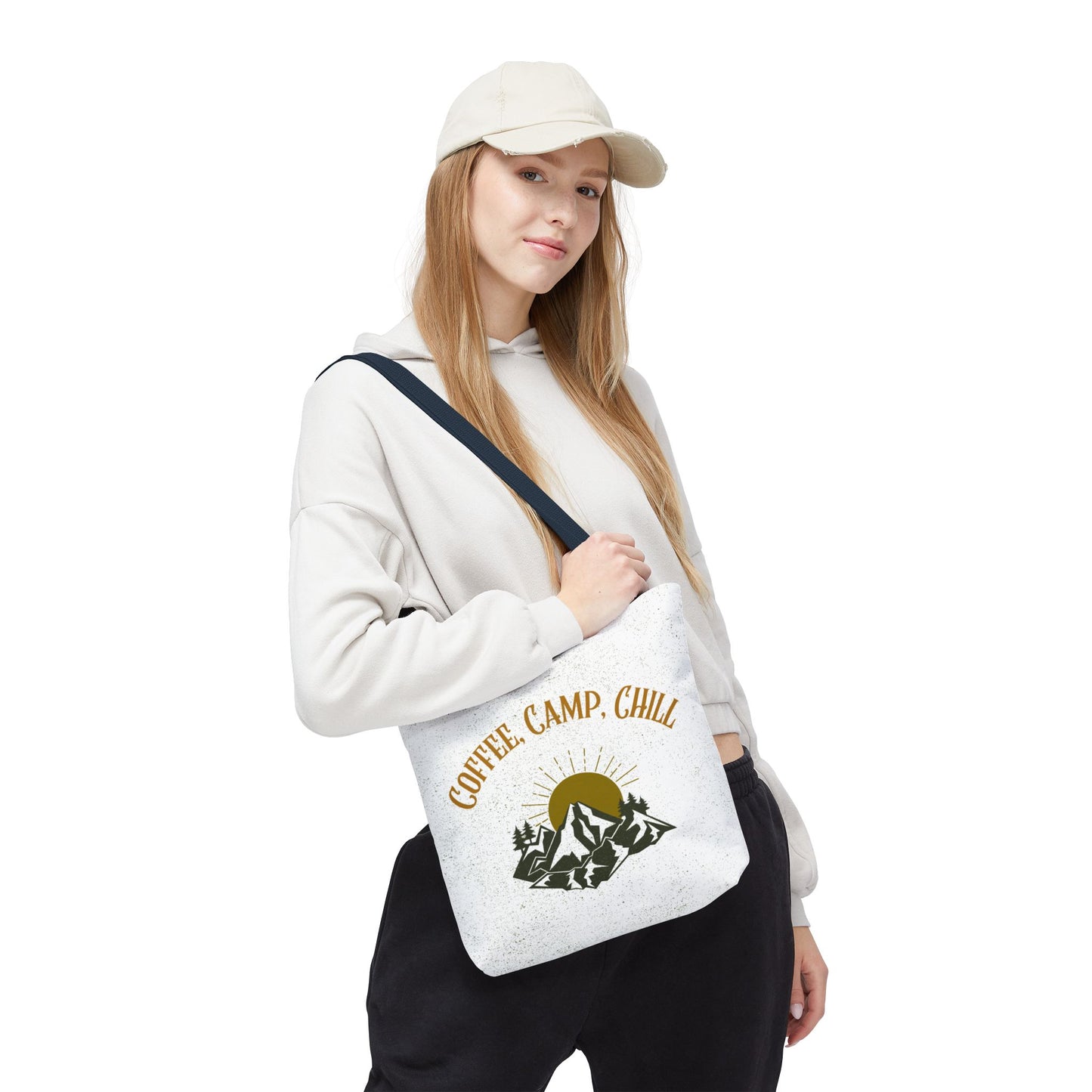 Coffee, Camp, Chill Funny Mountain Tote Bag
