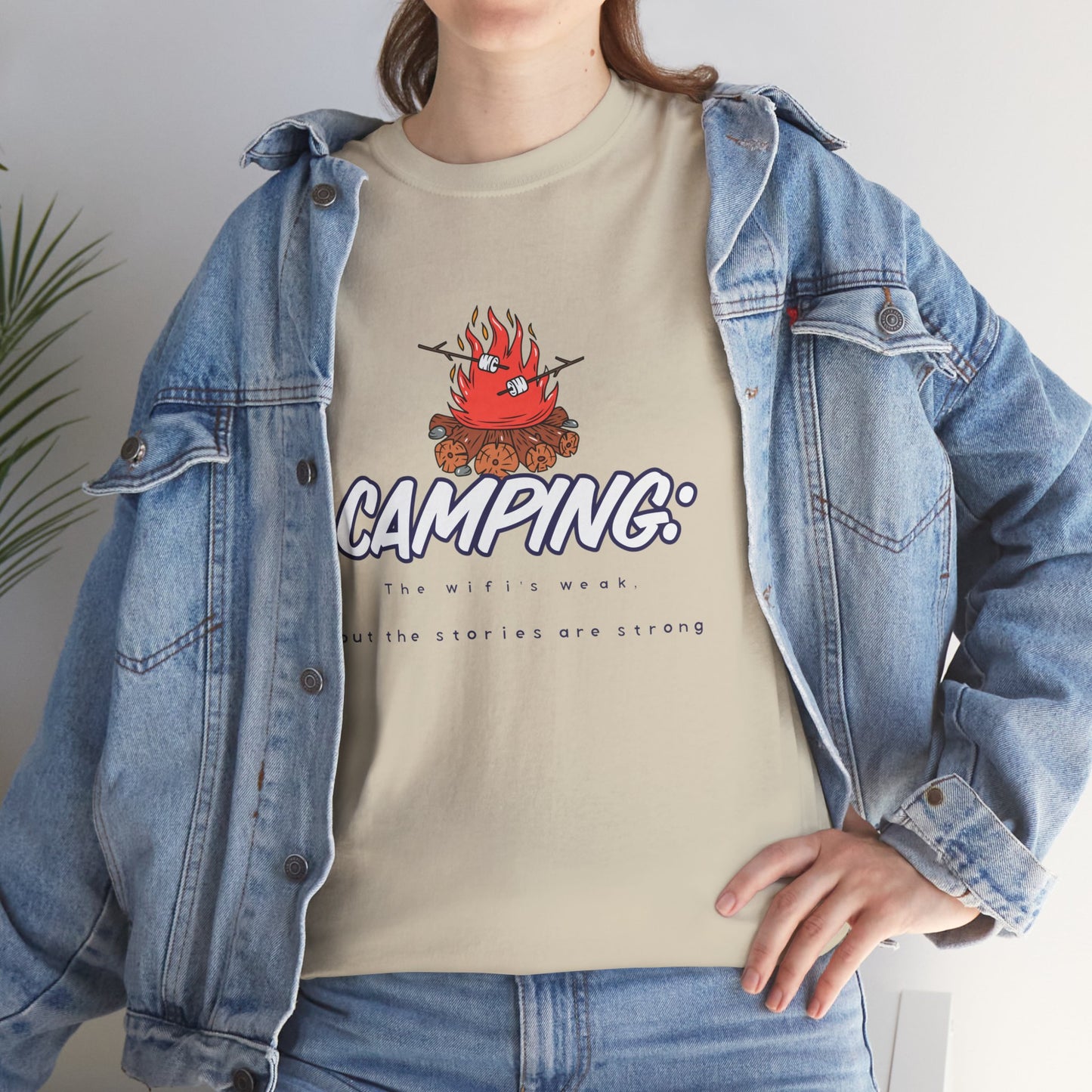 Camping: The WiFi is Weak, But the Stories Are Strong – Funny Camping T-Shirt for Campers & Nature Lovers | Unisex Heavy Cotton Tee, Outdoor Adventure Gift, Summer Camp Apparel