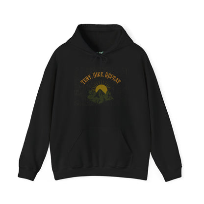 Tent Hike Repeat – Unisex Hoodie, Adventure Camping Sweatshirt, Outdoor Hiking Apparel, Gift for Nature Lovers