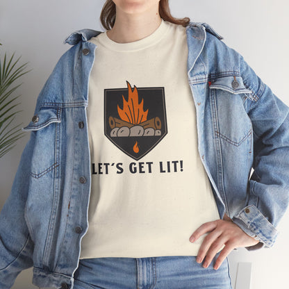 Lets Get Lit - Campfire Unisex Heavy Cotton Tee, Funny Camping T Shirt, Summer BBQ Top, Outdoor Bonfire Apparel, Gift for Campers or Nature Enthusiasts