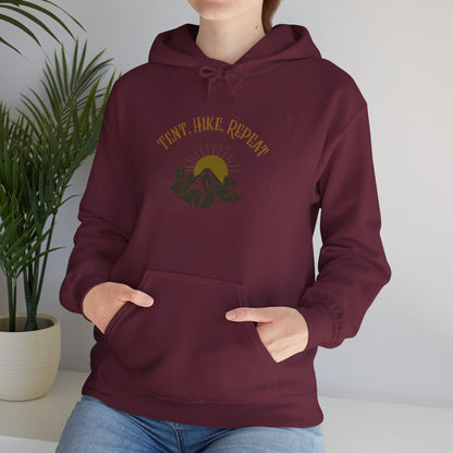 Tent Hike Repeat – Unisex Hoodie, Adventure Camping Sweatshirt, Outdoor Hiking Apparel, Gift for Nature Lovers