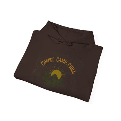 Coffee, Camp, Chill Hoodie – Outdoor Lovers Camping Sweatshirt, Hiking Gift, Warm Adventure Layer
