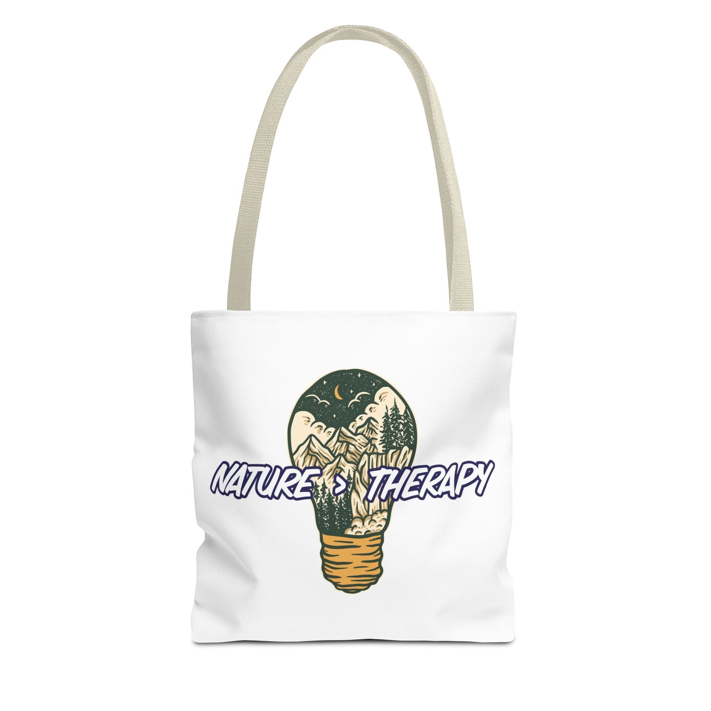 Nature Greater Than Therapy Tote Bag — Scenic Lightbulb Eco Tote for Outdoor Lovers