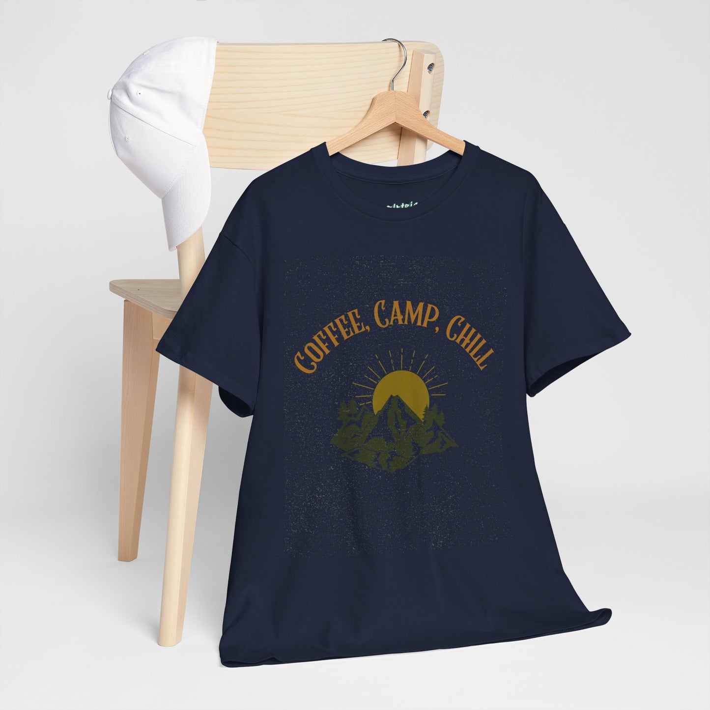 Coffee, Camp, Chill T-Shirt – Unisex Camping Tee for Outdoor Lovers, Adventure & Nature Gift, Cozy Travel Shirt for Summer
