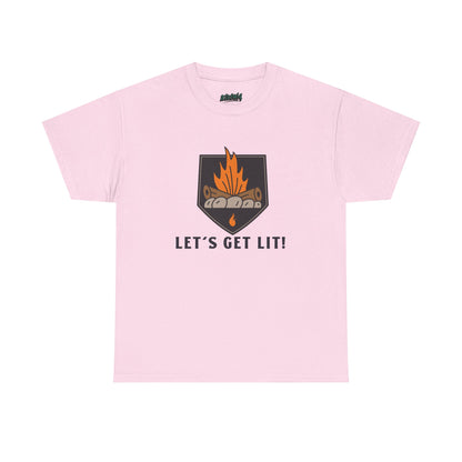 Lets Get Lit - Campfire Unisex Heavy Cotton Tee, Funny Camping T Shirt, Summer BBQ Top, Outdoor Bonfire Apparel, Gift for Campers or Nature Enthusiasts