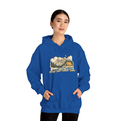 Pitchin Tents Throwin Shades Hoodie – Unisex Outdoor Adventure Sweatshirt, Camping Gear, Nature Lover Gift, Travel and Fall Apparel