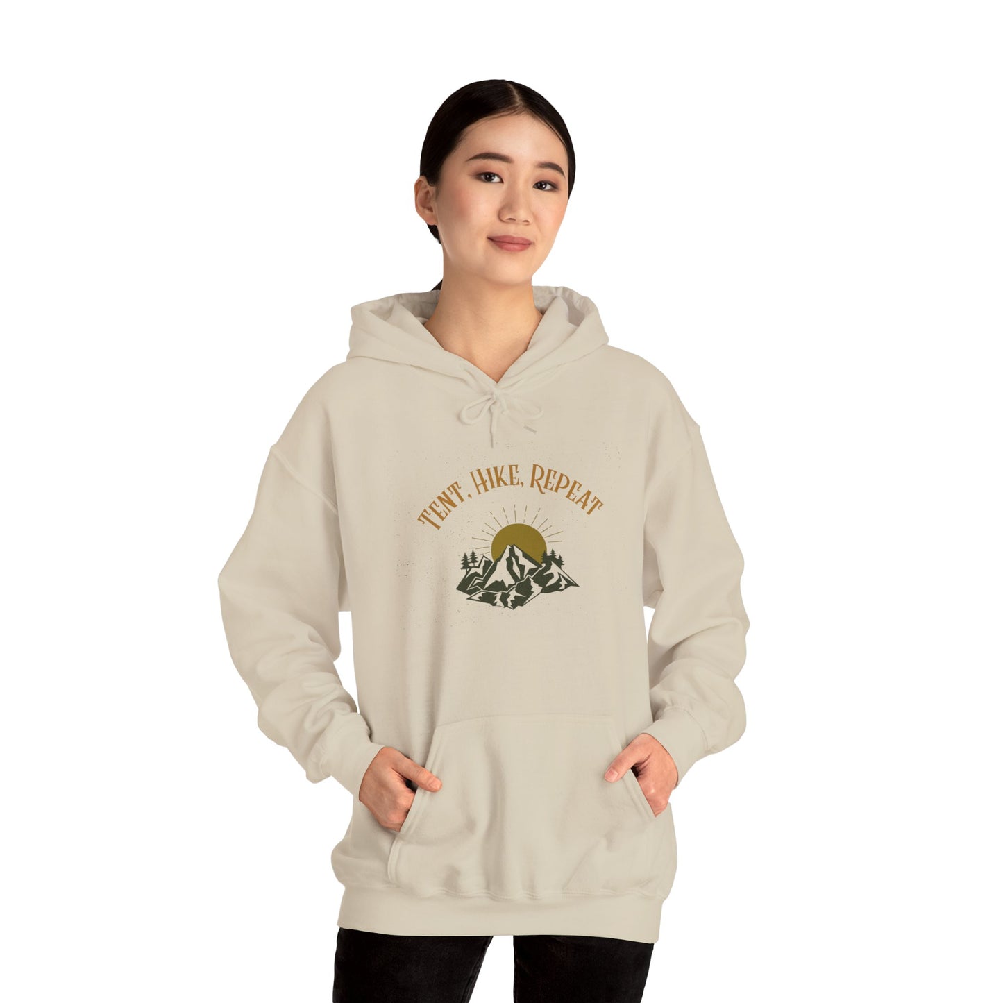 Tent Hike Repeat – Unisex Hoodie, Adventure Camping Sweatshirt, Outdoor Hiking Apparel, Gift for Nature Lovers