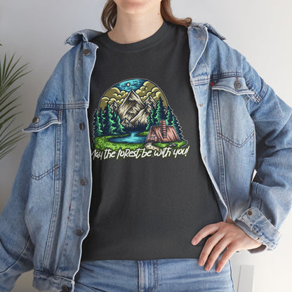 May The Forest Be With You - Unisex Heavy Cotton Tee - Outdoor Adventure Shirt, Hiking Graphic T-Shirt, Camping Gift, Nature Apparel