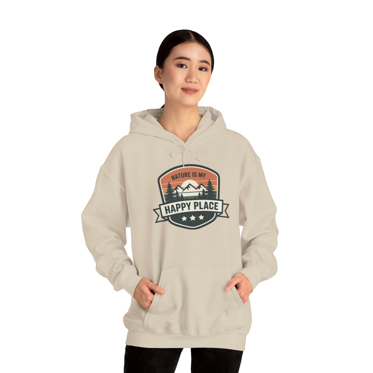 Nature Is My Happy Place Hoodie - Cozy Unisex Sweatshirt for Outdoor Lovers, Hiking and Camping Apparel, Perfect Gift for Nature Enthusiasts