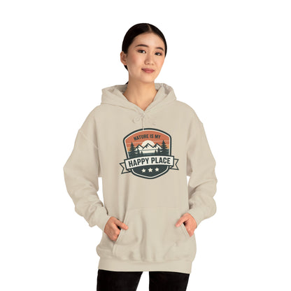 Nature Is My Happy Place Hoodie - Cozy Unisex Sweatshirt for Outdoor Lovers, Hiking and Camping Apparel, Perfect Gift for Nature Enthusiasts