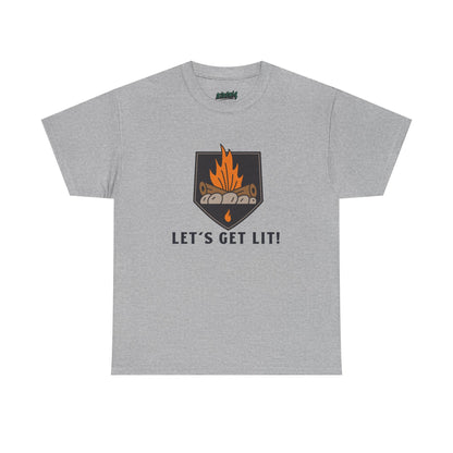 Lets Get Lit - Campfire Unisex Heavy Cotton Tee, Funny Camping T Shirt, Summer BBQ Top, Outdoor Bonfire Apparel, Gift for Campers or Nature Enthusiasts
