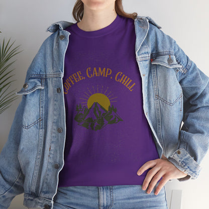 Coffee, Camp, Chill T-Shirt – Unisex Camping Tee for Outdoor Lovers, Adventure & Nature Gift, Cozy Travel Shirt for Summer