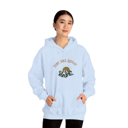 Tent Hike Repeat – Unisex Hoodie, Adventure Camping Sweatshirt, Outdoor Hiking Apparel, Gift for Nature Lovers