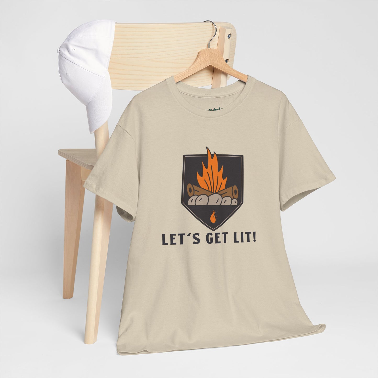 Lets Get Lit - Campfire Unisex Heavy Cotton Tee, Funny Camping T Shirt, Summer BBQ Top, Outdoor Bonfire Apparel, Gift for Campers or Nature Enthusiasts