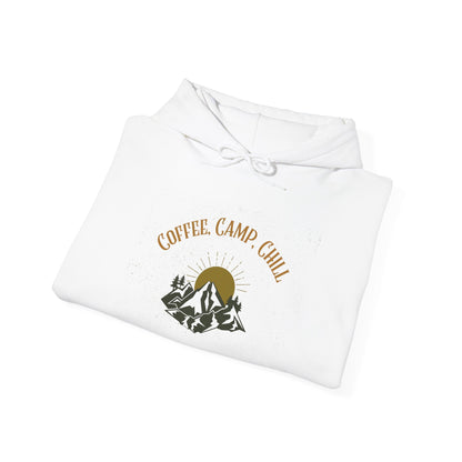 Coffee, Camp, Chill Hoodie – Outdoor Lovers Camping Sweatshirt, Hiking Gift, Warm Adventure Layer