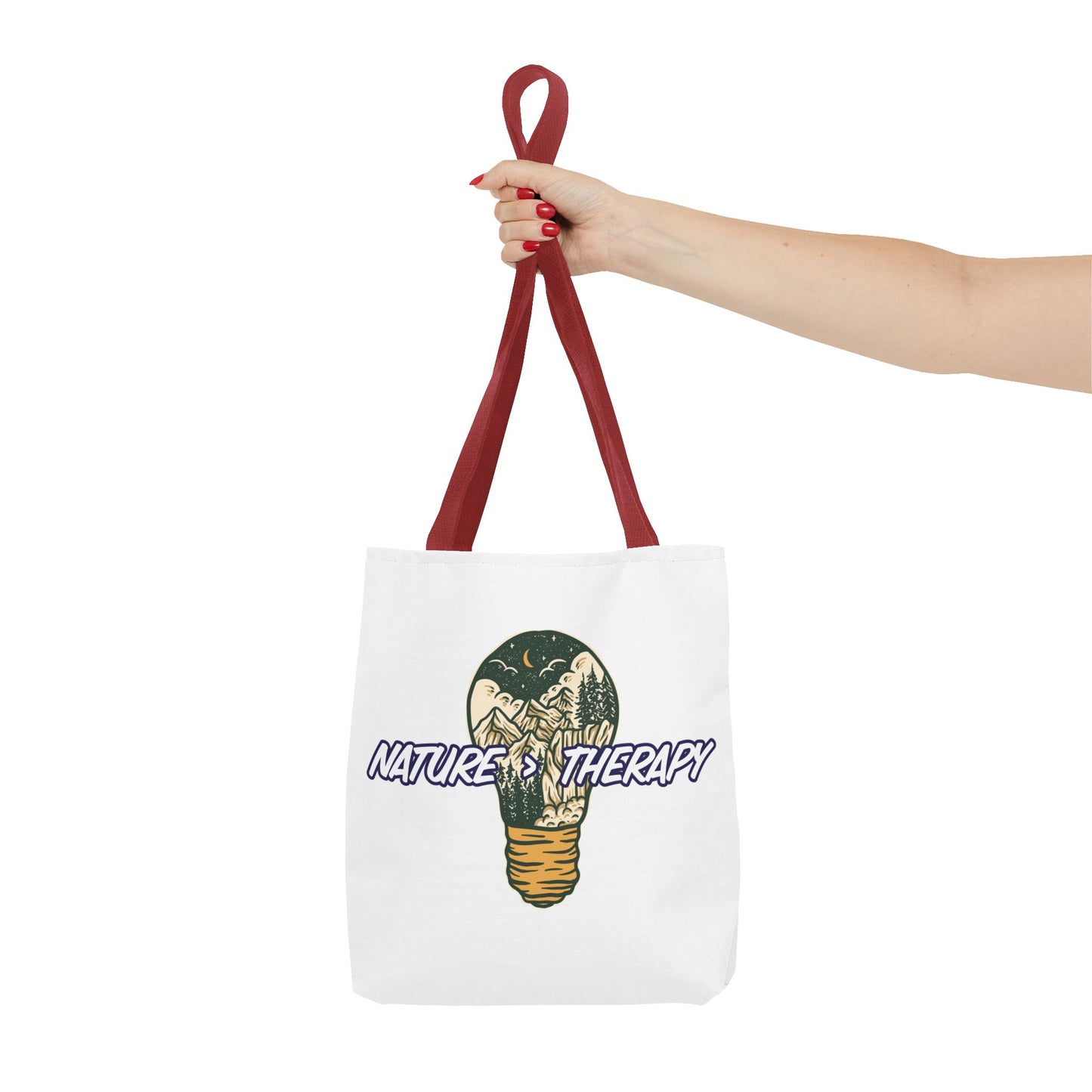 Nature Greater Than Therapy Tote Bag — Scenic Lightbulb Eco Tote for Outdoor Lovers