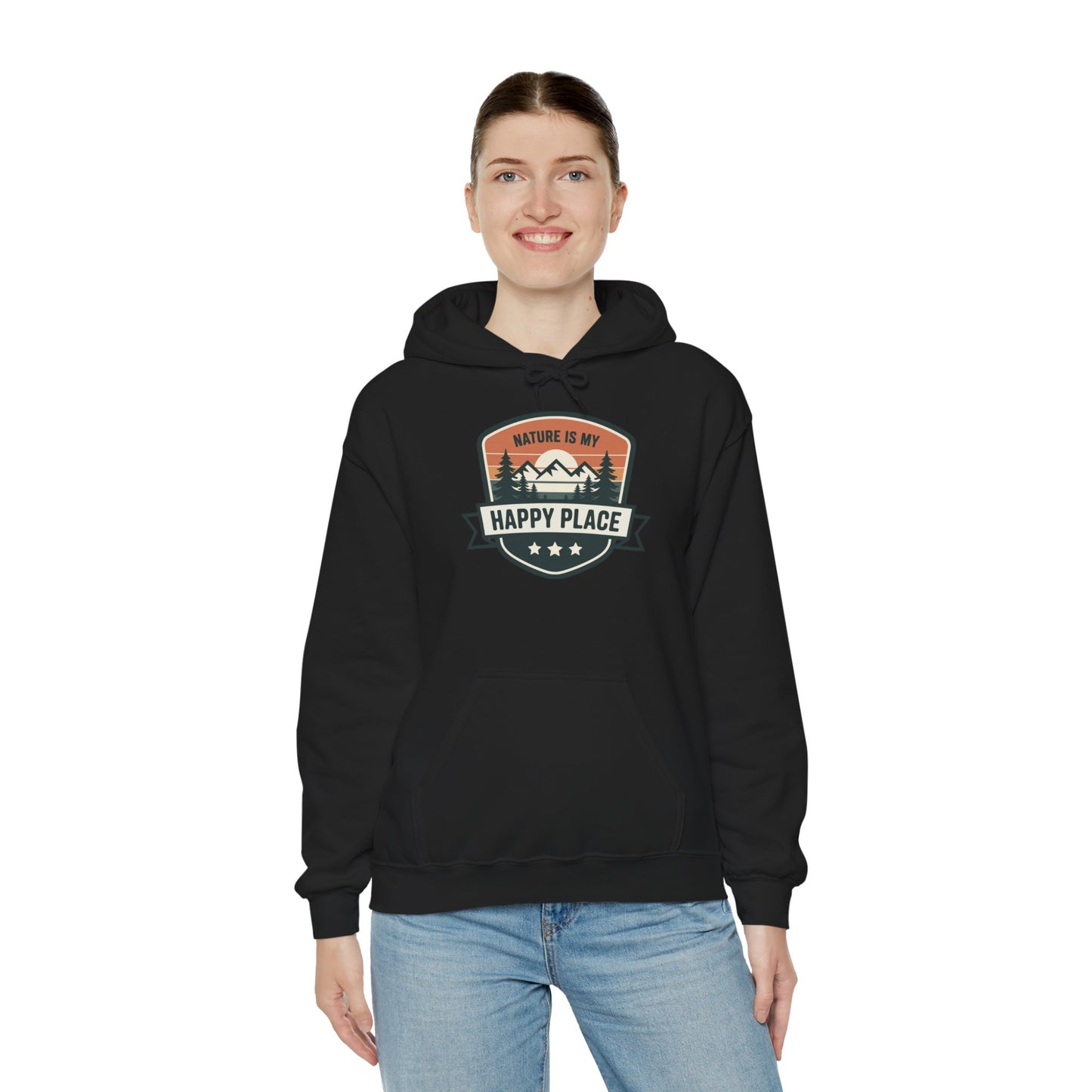 Nature Is My Happy Place Hoodie - Cozy Unisex Sweatshirt for Outdoor Lovers, Hiking and Camping Apparel, Perfect Gift for Nature Enthusiasts
