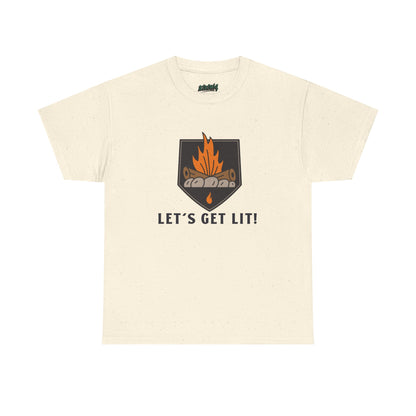 Lets Get Lit - Campfire Unisex Heavy Cotton Tee, Funny Camping T Shirt, Summer BBQ Top, Outdoor Bonfire Apparel, Gift for Campers or Nature Enthusiasts