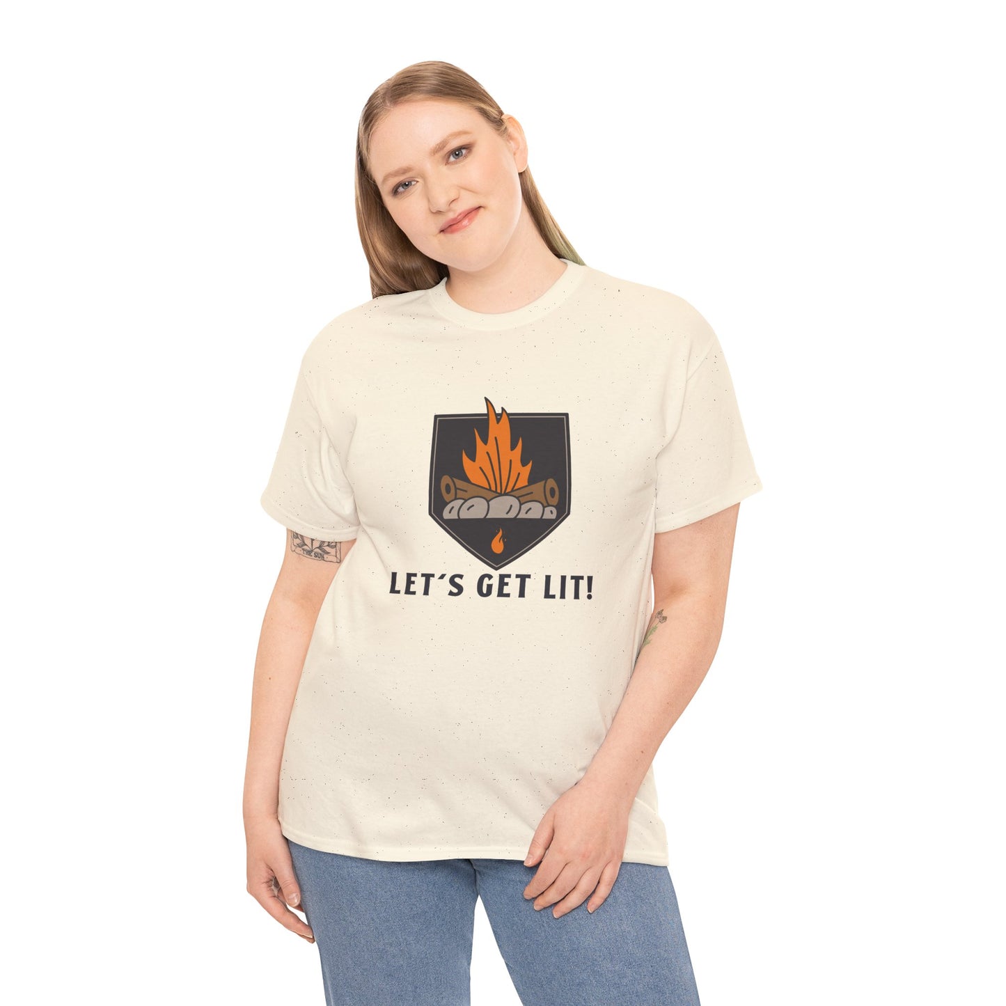 Lets Get Lit - Campfire Unisex Heavy Cotton Tee, Funny Camping T Shirt, Summer BBQ Top, Outdoor Bonfire Apparel, Gift for Campers or Nature Enthusiasts