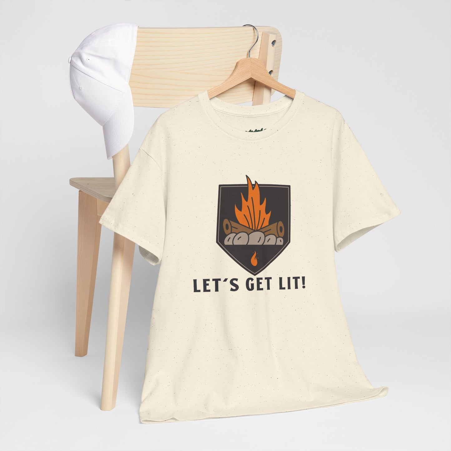 Lets Get Lit - Campfire Unisex Heavy Cotton Tee, Funny Camping T Shirt, Summer BBQ Top, Outdoor Bonfire Apparel, Gift for Campers or Nature Enthusiasts