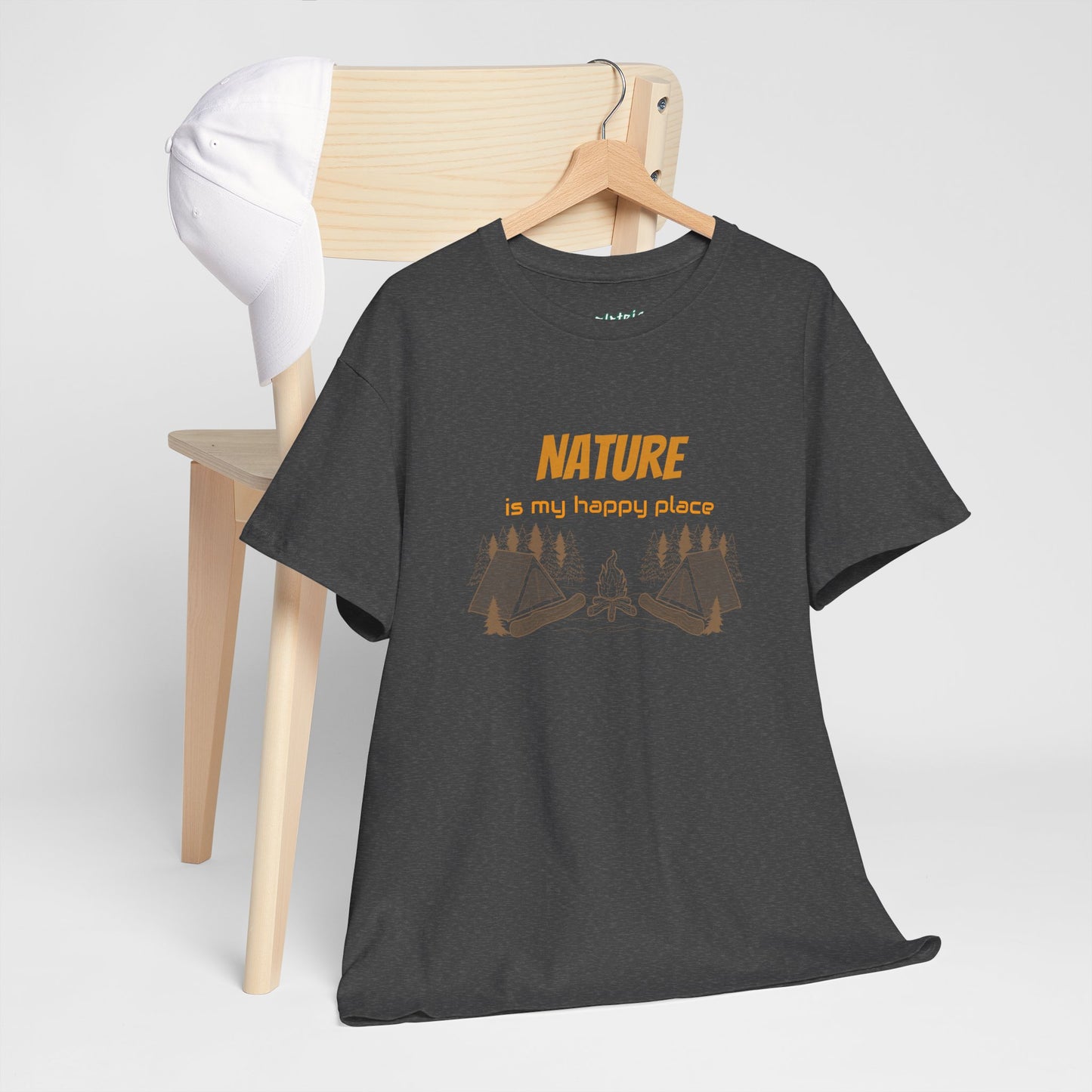 Nature Is My Happy Place - Unisex Heavy Cotton Tee, Outdoor Lover Shirt, Adventure T-Shirt, Hiking Apparel, Eco Friendly Nature Gift, Camping Clothing