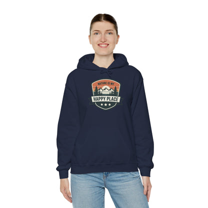 Nature Is My Happy Place Hoodie - Cozy Unisex Sweatshirt for Outdoor Lovers, Hiking and Camping Apparel, Perfect Gift for Nature Enthusiasts