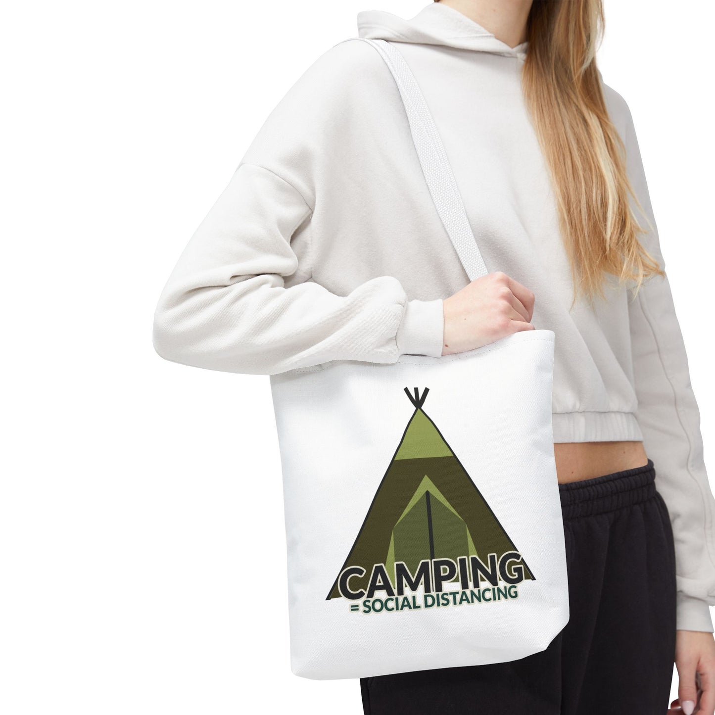 Camping Equals Social Distancing Tote Bag — Funny Campers and Outdoorsy Bag