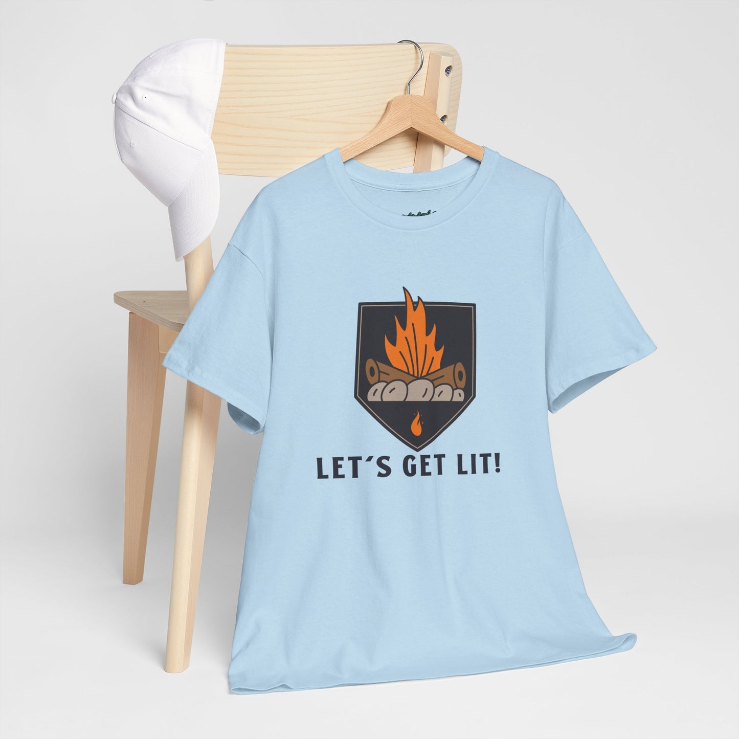Lets Get Lit - Campfire Unisex Heavy Cotton Tee, Funny Camping T Shirt, Summer BBQ Top, Outdoor Bonfire Apparel, Gift for Campers or Nature Enthusiasts