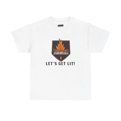 Lets Get Lit - Campfire Unisex Heavy Cotton Tee, Funny Camping T Shirt, Summer BBQ Top, Outdoor Bonfire Apparel, Gift for Campers or Nature Enthusiasts