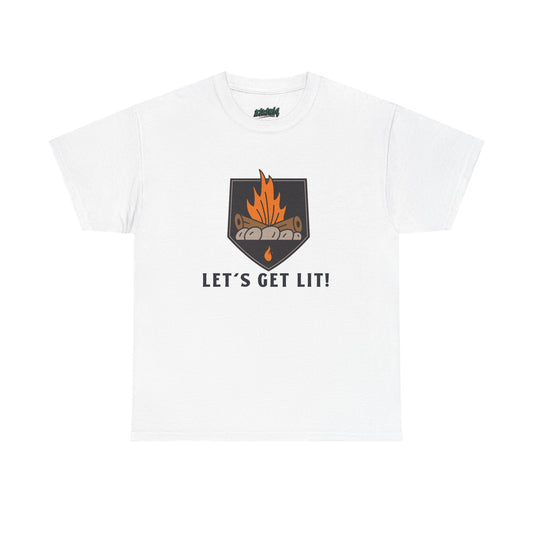 Lets Get Lit - Campfire Unisex Heavy Cotton Tee, Funny Camping T Shirt, Summer BBQ Top, Outdoor Bonfire Apparel, Gift for Campers or Nature Enthusiasts