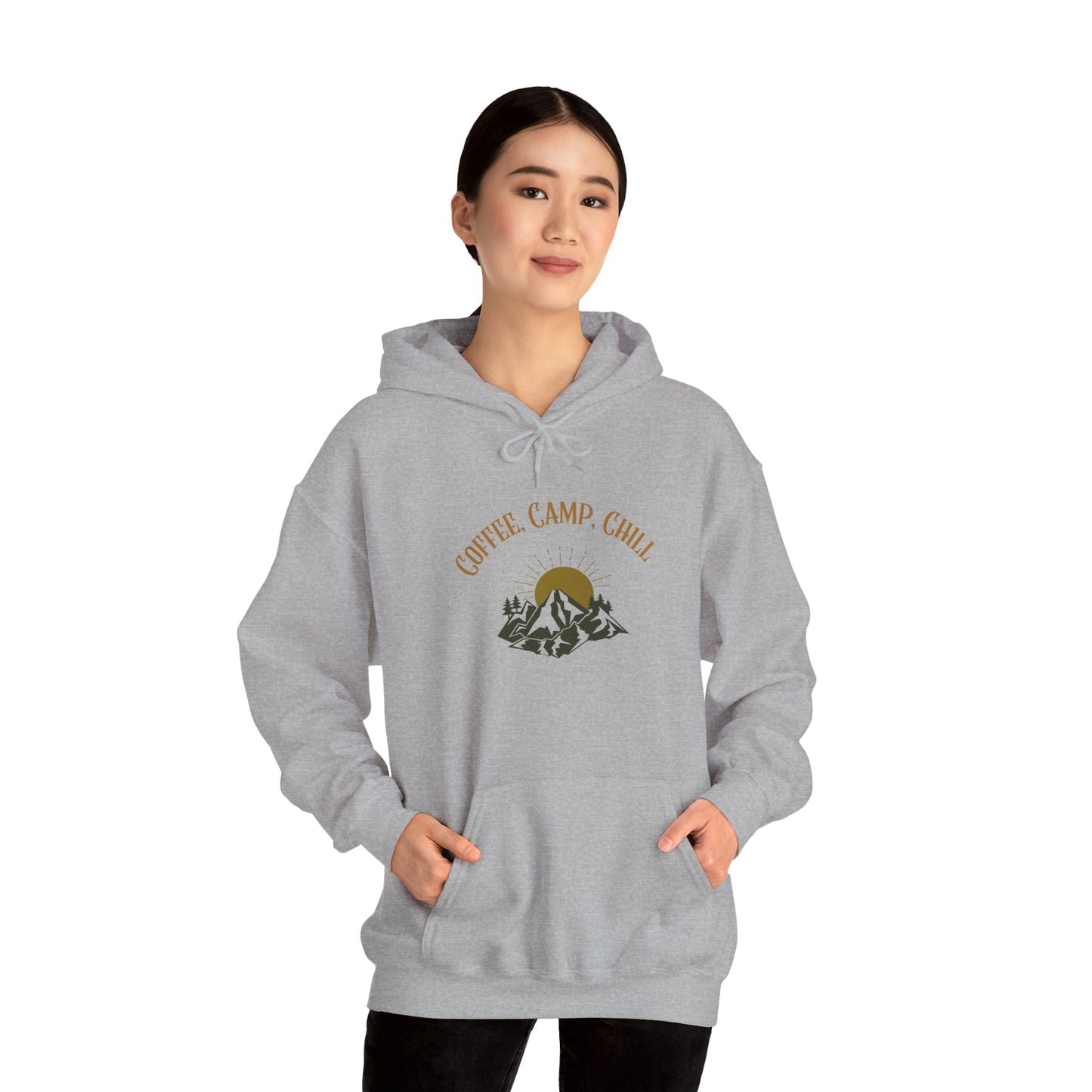 Coffee, Camp, Chill Hoodie – Outdoor Lovers Camping Sweatshirt, Hiking Gift, Warm Adventure Layer
