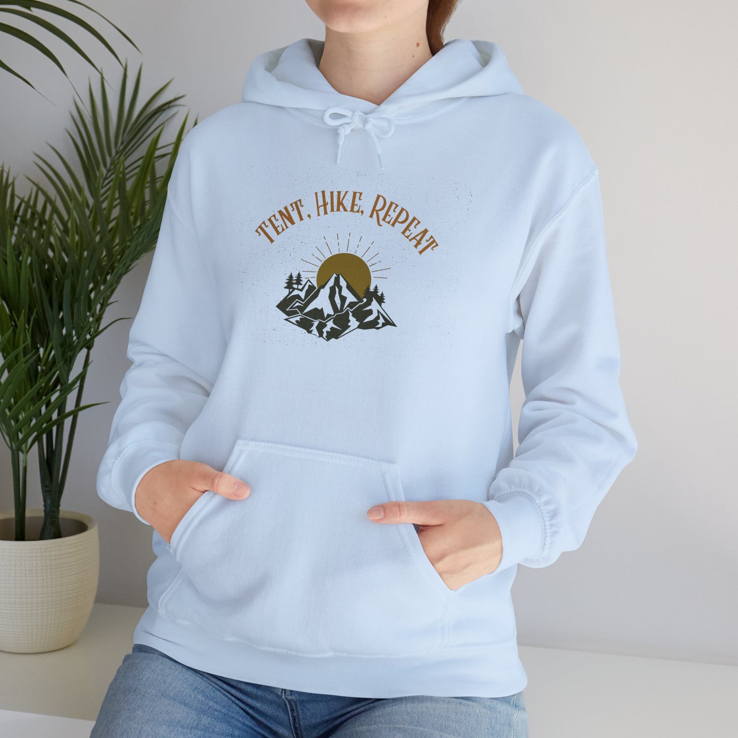 Tent Hike Repeat – Unisex Hoodie, Adventure Camping Sweatshirt, Outdoor Hiking Apparel, Gift for Nature Lovers