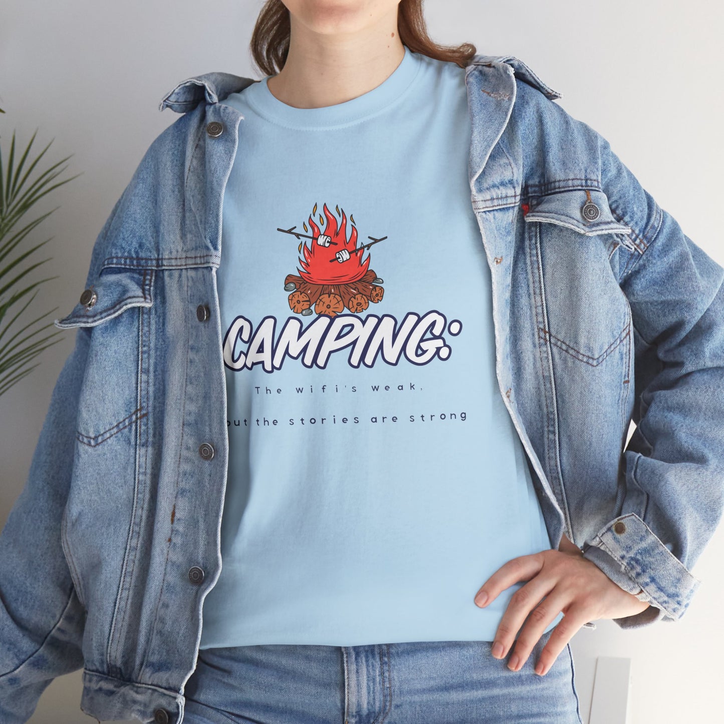 Camping: The WiFi is Weak, But the Stories Are Strong – Funny Camping T-Shirt for Campers & Nature Lovers | Unisex Heavy Cotton Tee, Outdoor Adventure Gift, Summer Camp Apparel
