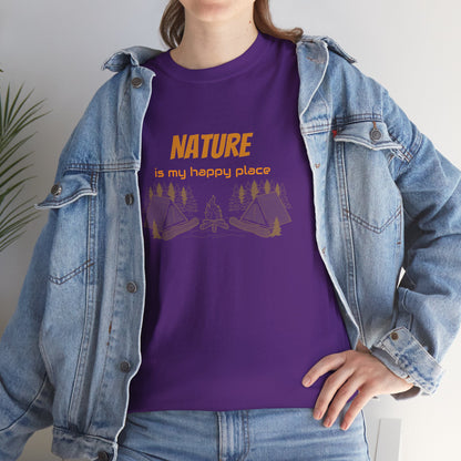 Nature Is My Happy Place - Unisex Heavy Cotton Tee, Outdoor Lover Shirt, Adventure T-Shirt, Hiking Apparel, Eco Friendly Nature Gift, Camping Clothing