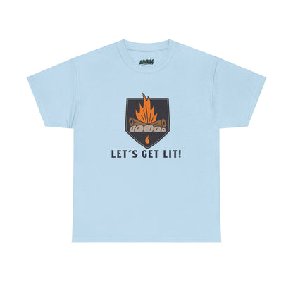 Lets Get Lit - Campfire Unisex Heavy Cotton Tee, Funny Camping T Shirt, Summer BBQ Top, Outdoor Bonfire Apparel, Gift for Campers or Nature Enthusiasts