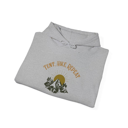 Tent Hike Repeat – Unisex Hoodie, Adventure Camping Sweatshirt, Outdoor Hiking Apparel, Gift for Nature Lovers