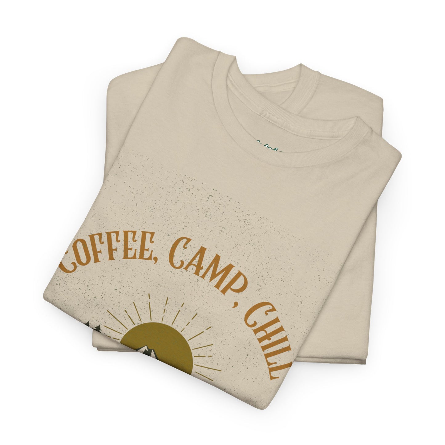 Coffee, Camp, Chill T-Shirt – Unisex Camping Tee for Outdoor Lovers, Adventure & Nature Gift, Cozy Travel Shirt for Summer