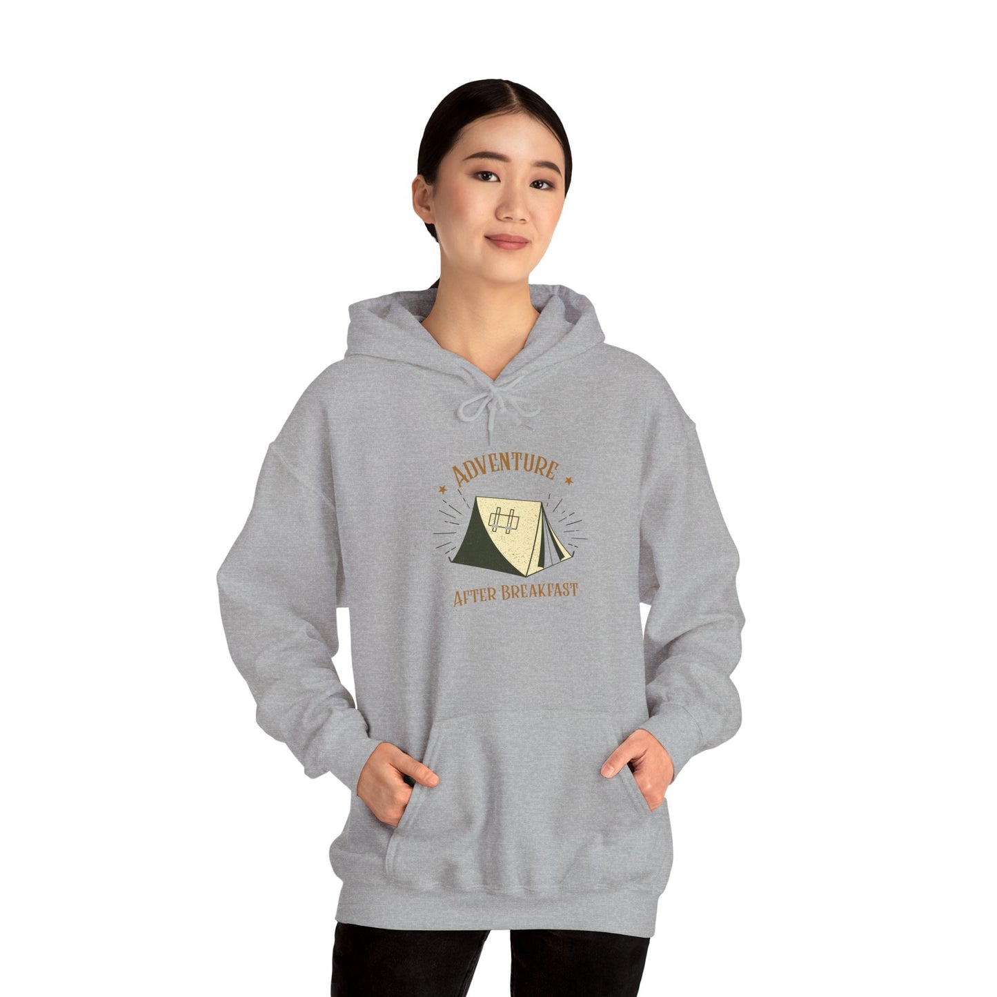 Adventure After Breakfast Unisex Hoodie – Cozy Campfire Sweatshirt, Outdoor Travel Hoodie, Gift for Adventurers and Nature Lovers