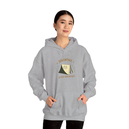 Adventure After Breakfast Unisex Hoodie – Cozy Campfire Sweatshirt, Outdoor Travel Hoodie, Gift for Adventurers and Nature Lovers